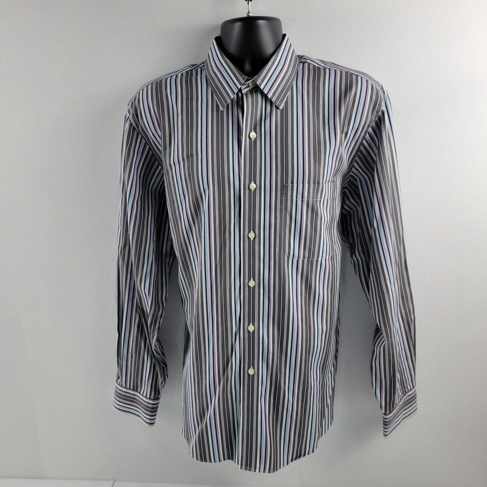 Jos A Bank travelers collection dress shirt L tailored L 2141 striped button dow